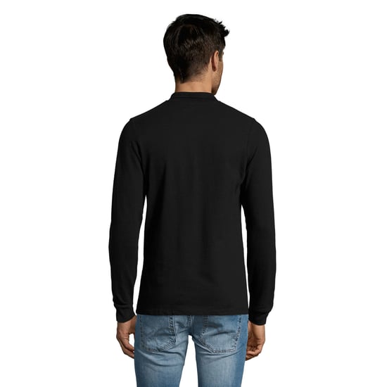 SOLS Mens Perfect Plain Pique Long-Sleeved Polo Shirt (Black) - Image 2