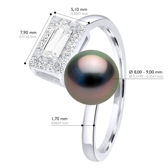 Ring adjustable Cubic Zirconia - Real Cultured Tahiti Pearl Round 8-9 mm - Image 2
