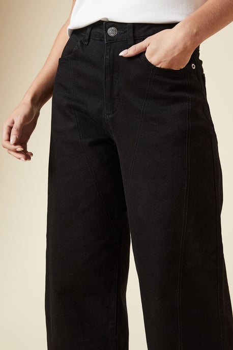 Petite Wide Leg Seam Detail Jeans