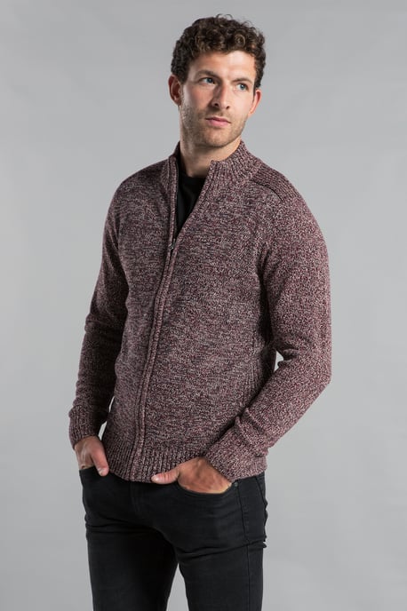 Wine Recycled Cotton Blend Zip-Through Cardigan