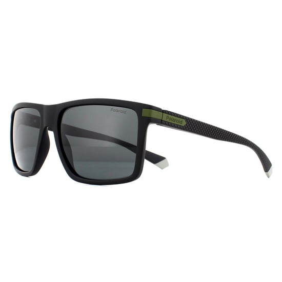 Polaroid Rectangle Mens Black Green Grey Polarized Sunglasses