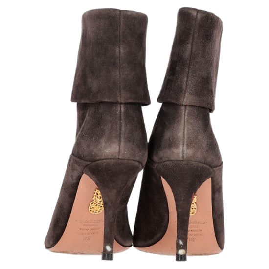 Aquazzura Folded Ankle Heeled Boots in Brown Suede - Image 5