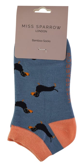 Calcetines de Bambú para Mujer | Miss Sparrow | Calcetines Bajos Transpirables para Mujer - Perros Salchicha (Azul) - Image 2