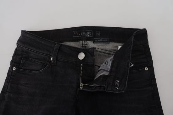 Acht Jeans de Denim Casuales para Mujer de Cintura Baja y Ajuste Slim en Algodón Negro - Image 4