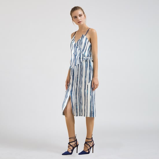 Stripe Print Wrap Effect Dress