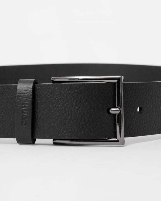 HUGO Giaspo Mens Grained-Leather Belt With Logo-Stamped Keeper