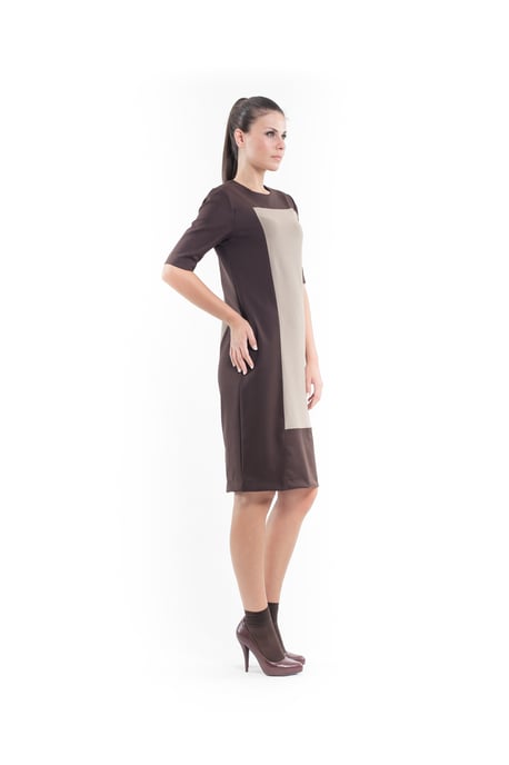 Contrast Fabric Shift Dress camel