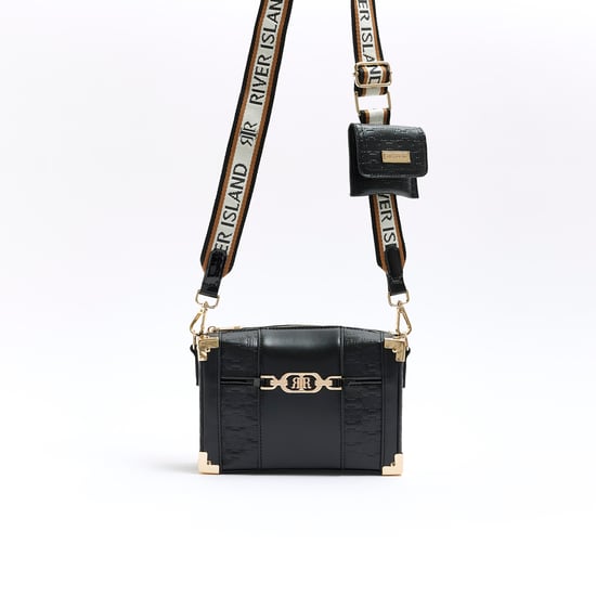 River Island Womens Cross Body Bag Black Embossed