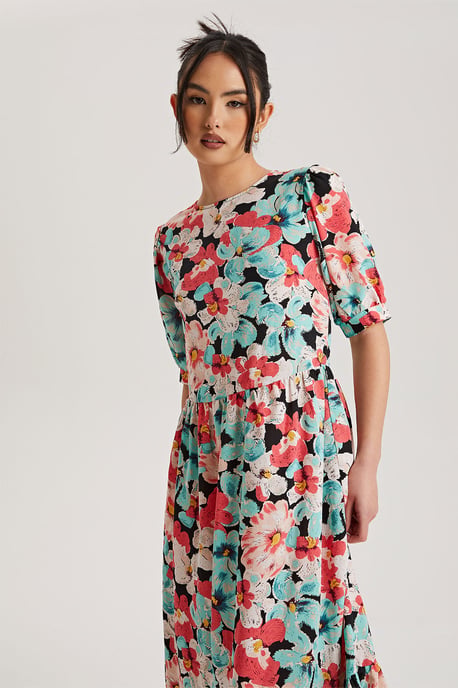 Black Floral Smock Dress