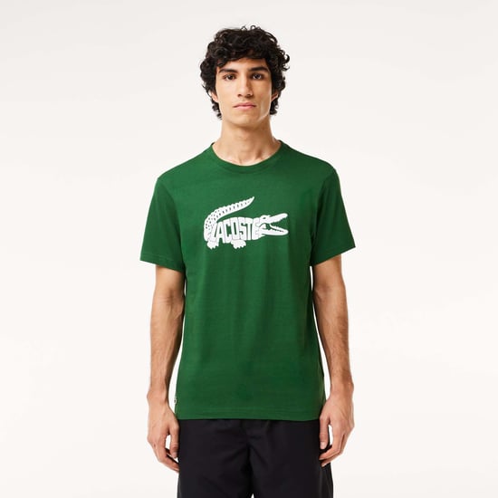 Men's Lacoste Sport Ultra-Dry Croc Print T-Shirt in Green White