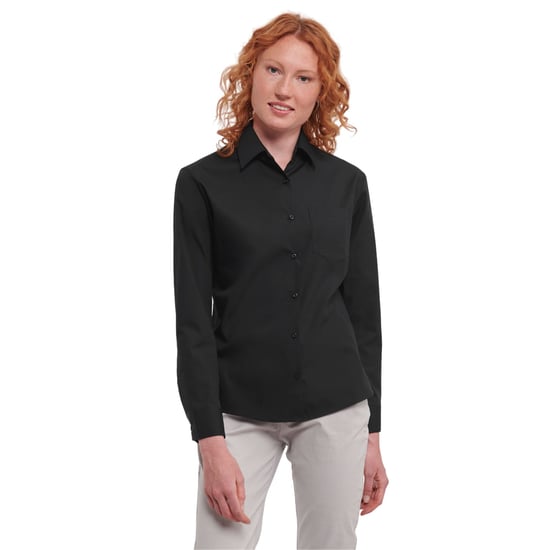 Russell Collection Womens/Ladies Cotton Poplin Easy-Care Long-Sleeved Formal Shirt (Black) - Image 2