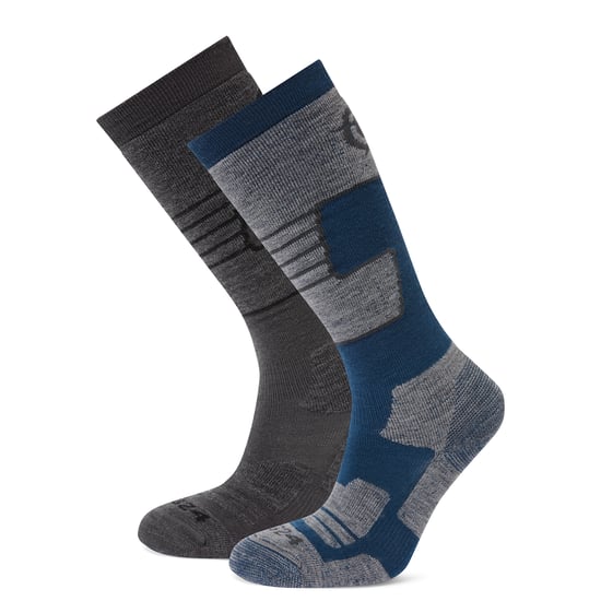 Linz 2 Pack Womens Ski Socks Dark Grey Marl/Jewel Blue