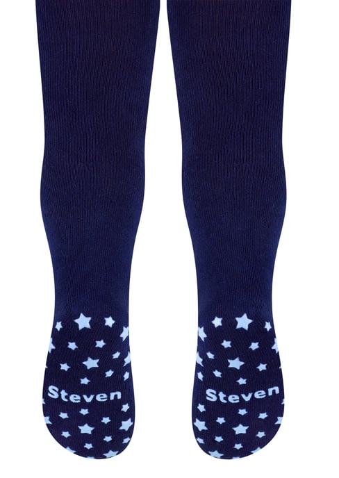 Leotardos con Agarres para Bebé | Steven | Leotardos de Algodón Suave Antideslizantes con Estampados - Estrellas (Azul Marino) - Image 2
