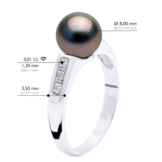 Ring Jewelry Diamond 0,06 Cts - White Gold - Real Cultured Tahiti Pearl Round 8-9 mm - Image 2