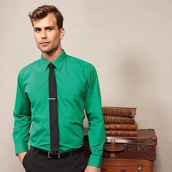 Premier Mens Premier Poplin Long-Sleeved Formal Shirt (Emerald) - Image 2