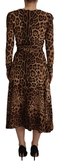 Vestido Maxi Alineado de Viscosa para Mujer con Estampado de Leopardo Marrón de Dolce & Gabbana - Image 2