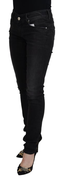 Acht Jeans de Denim Casuales para Mujer de Cintura Baja y Ajuste Slim en Algodón Negro - Image 2