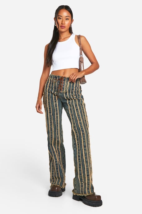 Lace Up Distressed Seam Jeans - Image 1