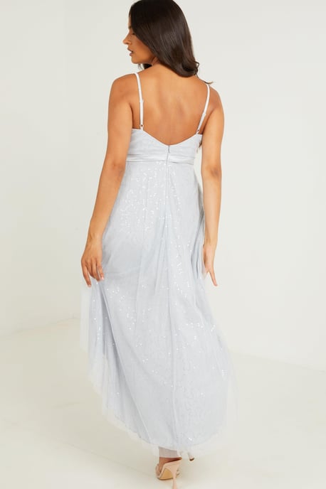 Grey Sequin Dip Hem Dress