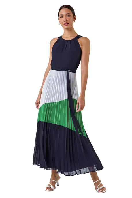 Colourblock Pleat Halter Neck Maxi Dress