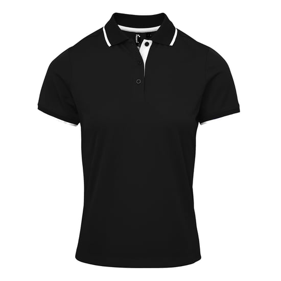 Premier Womens/Ladies Coolchecker Contrast Pique Polo Shirt (Black/White) - Image 1