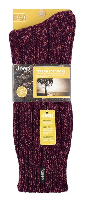 Calcetines de senderismo de lana para hombre | Jeep | Diseño acanalado de punto Calcetines acolchados para botas de trekking, correr, caminar - Marrón / Berry - Image 2