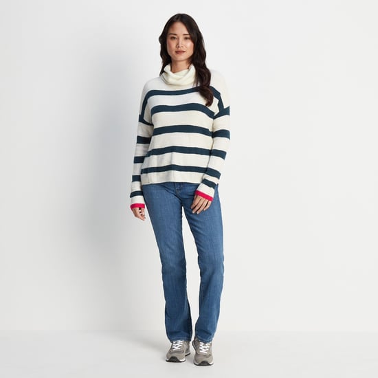 Anthea Womens Roll Neck Stripe Jumper Starry Night/Off White