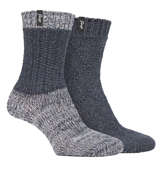 Calcetines de punto de lana para mujer, calcetines de invierno de punto acanalado grueso para uso al aire libre y de ocio - Carbón / Crema - Image 1