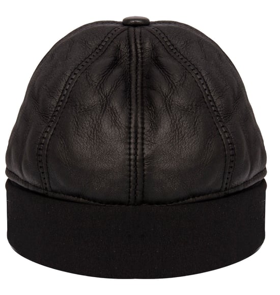 Mens Black 100% Sheepskin Beanie Hat