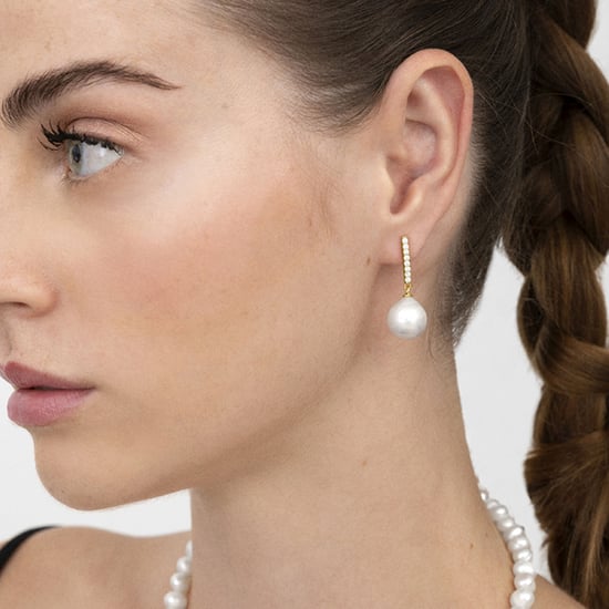Luxenter Sterling Silver 925 earrings with white pearl finished in 18K yellow gold - Nolshu