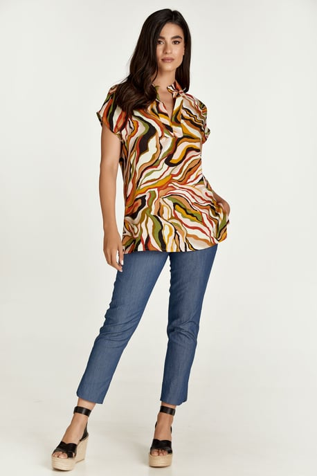 Blusa sin mangas con estampado de remolinos en color ladrillo - Image 1