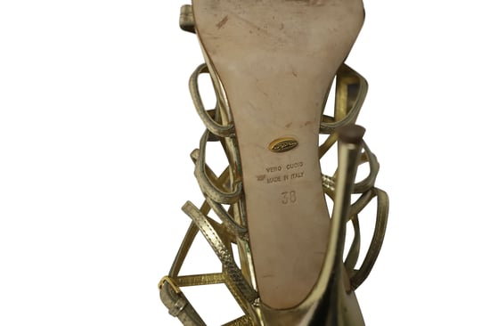 Sergio Rossi Puzzle Caged Sandals in Gold Leather - Image 6