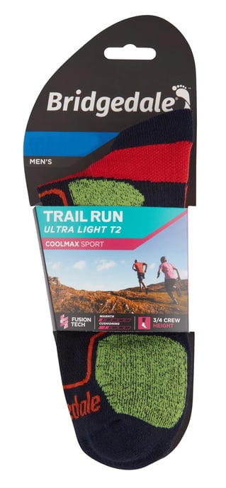Bridgedale - Calcetines para hombre Trail Running Ultralight T2 Coolmax Sport 3/4 Crew - Azul marino - Image 2