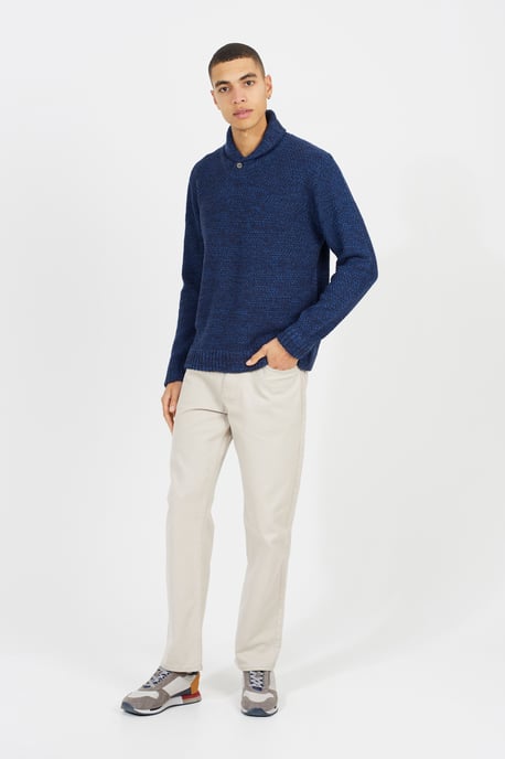 Navy Shawl Neck Textured Knit Jumper