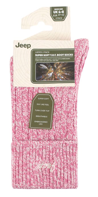 Calcetines de mujer con puño vuelto | Jeep | Calcetines de mujer para botas de senderismo, cómodos calcetines de poliéster de alto rendimiento - Cerise / Cream - Image 2