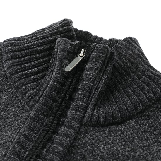Men's Cardigan with Zip and Stand-Up Collar, Lined Chunky Knit Pullover Dark Grey - Image 5