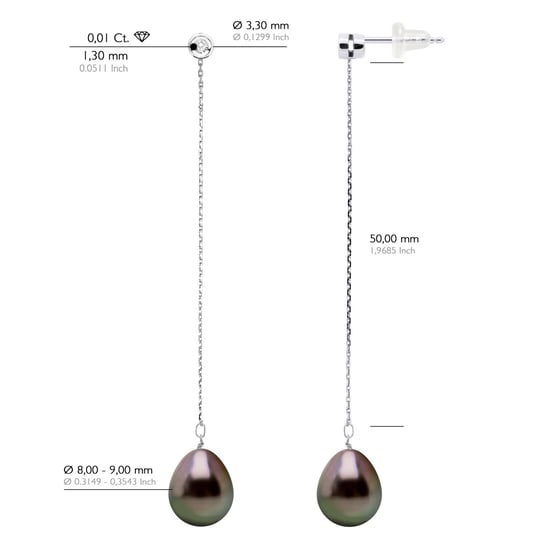 Earrings Prestige -Diamonds 0,02 Cts - White Gold - Real Cultured Tahiti Pearls Pear 9-10 mm - Image 2