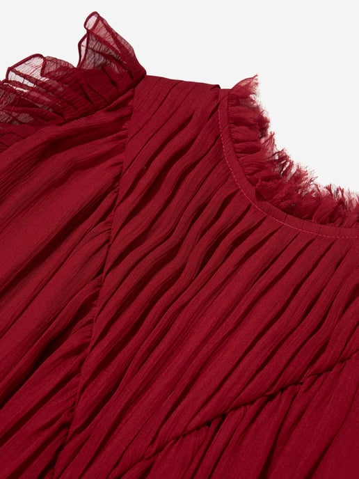 Chloé Girls Pleated Silk Ceremony Dress in Red - Image 3