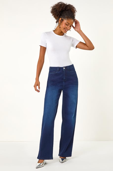Denim Stretch Wide Leg Jeans