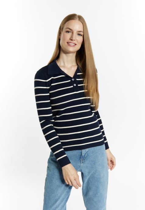 Dreimaster Knitted pullover women marine wool white