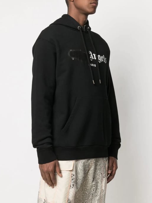 Palm Angels Paris sudadera con capucha negra con logo rociado - Image 5