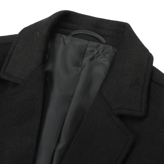 Men's Knee-Length Winter Wool Coat Slim Fit Turn-Down Collar Business Coats Black - Image 4