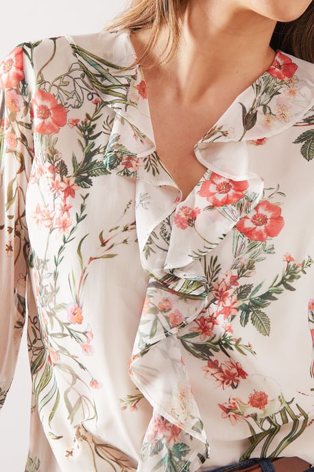 Floral Lace Trim Ruffle Blouse