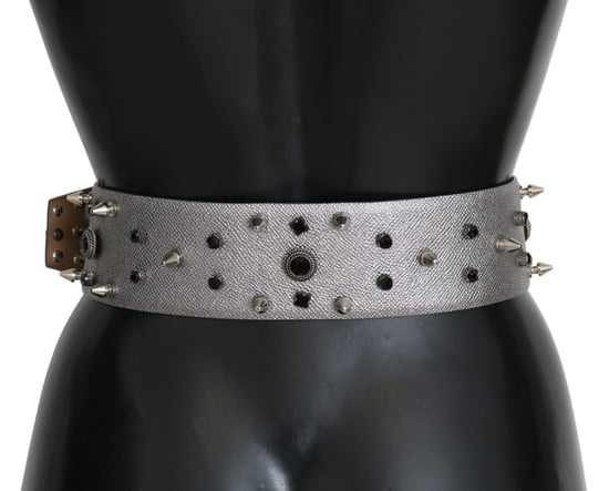 Cinturón de Cuero Plateado con Hebilla de Logo de Cristales para Mujer de Dolce & Gabbana - Image 4