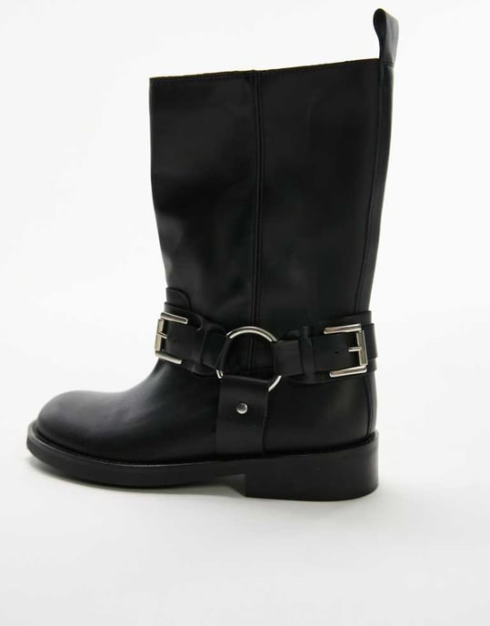 Topshop Lea premium leather biker boot in black