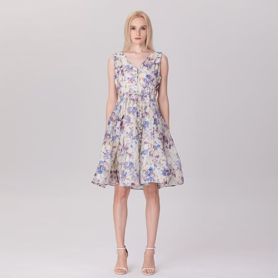 Flower Print Sleeveless Tea Organza Dress - Image 4
