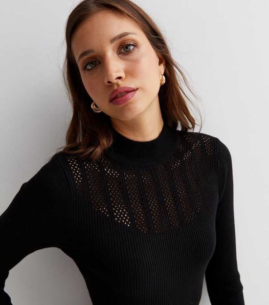 Vestido midi ajustado de canalé con cuello alto - Image 2