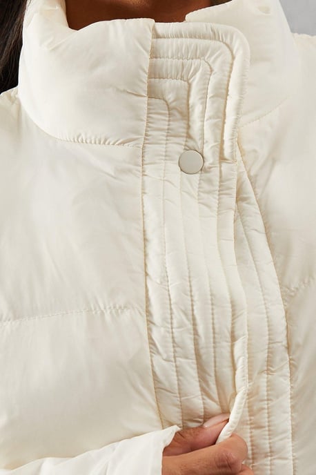 Ribbed Placket Puffer Coat