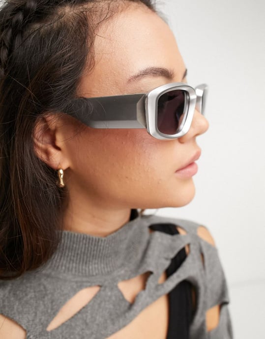 ASOS DESIGN bevel visor sunglasses in silver with mirror lens