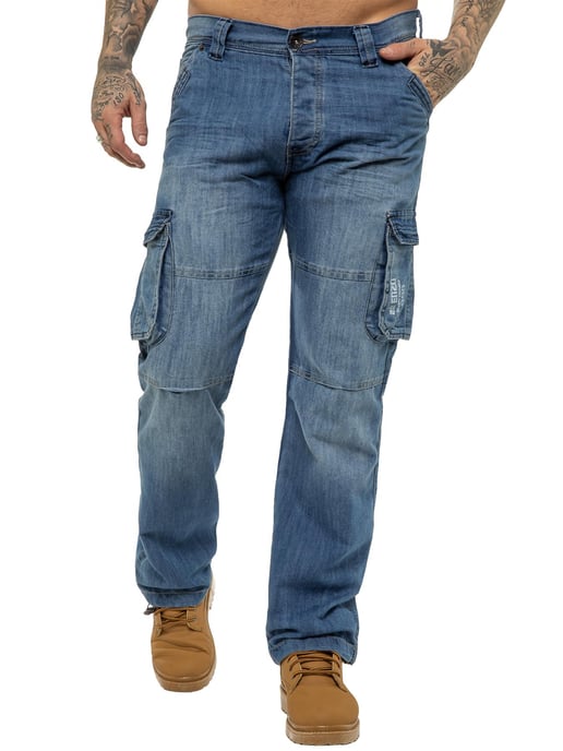 Enzo | Mens Cargo Combat Jeans - Blue